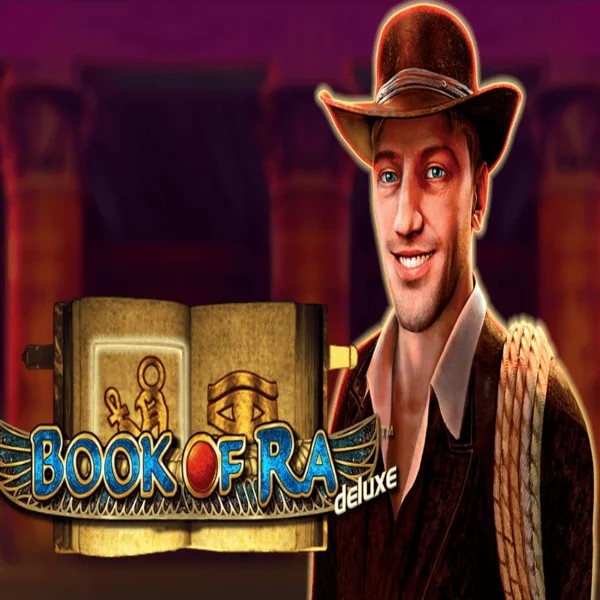 Book of Ra Deluxe slot logo by Novomatic at Spinsy Casino